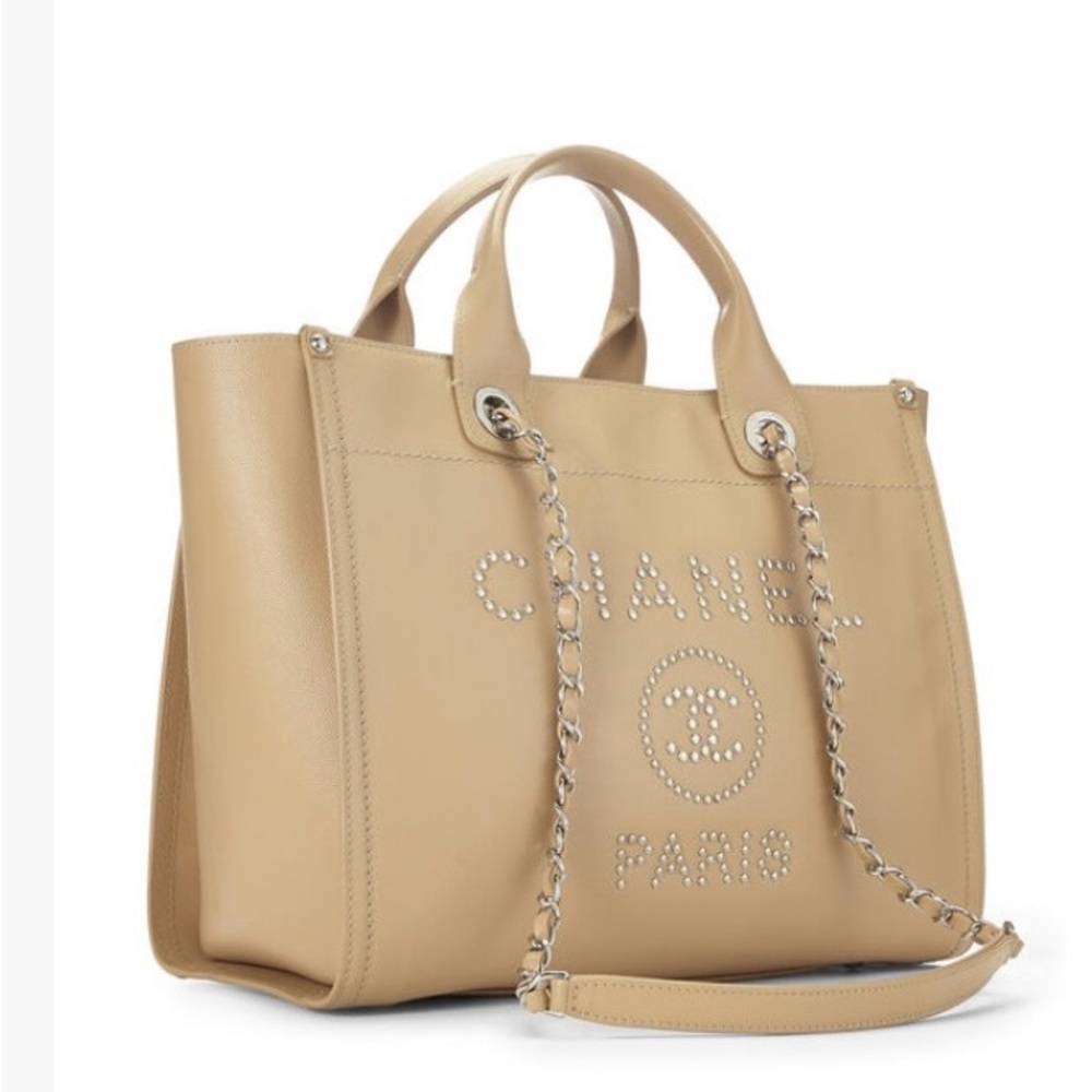 Chanel Deauville Caviar Studded Leather Shopping Tote Size Large 30cm